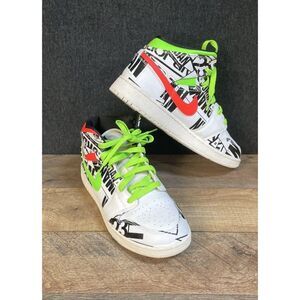 Nike Air Jordan 1 Mid GS Graphic Print White Volt Red Size 7Y 554725-143